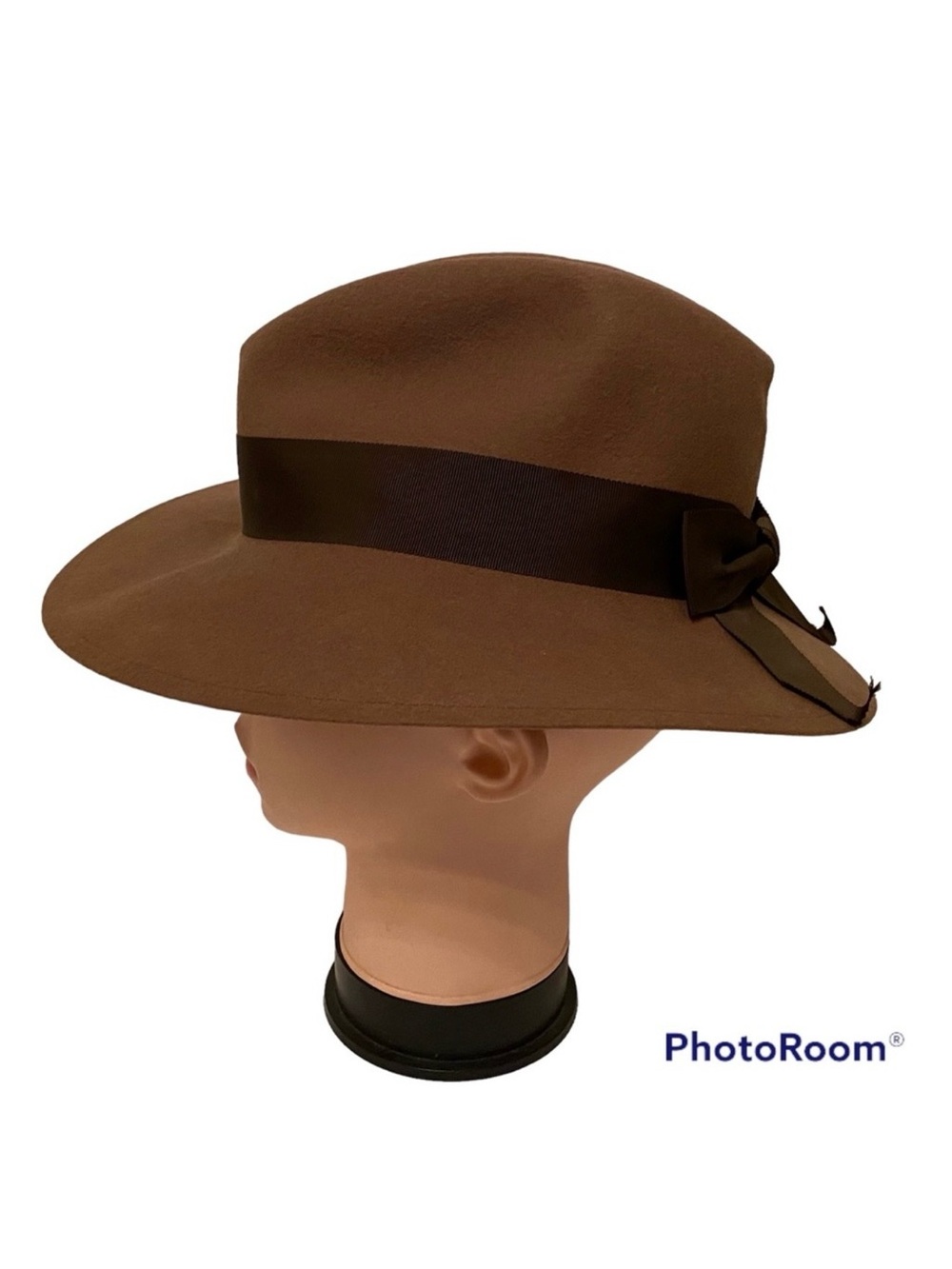 GEO W BOLLMAN HAT FEDORA DOESKIN FELT WOOL BROWN RIBBON TRIM USA VINTAGE OS